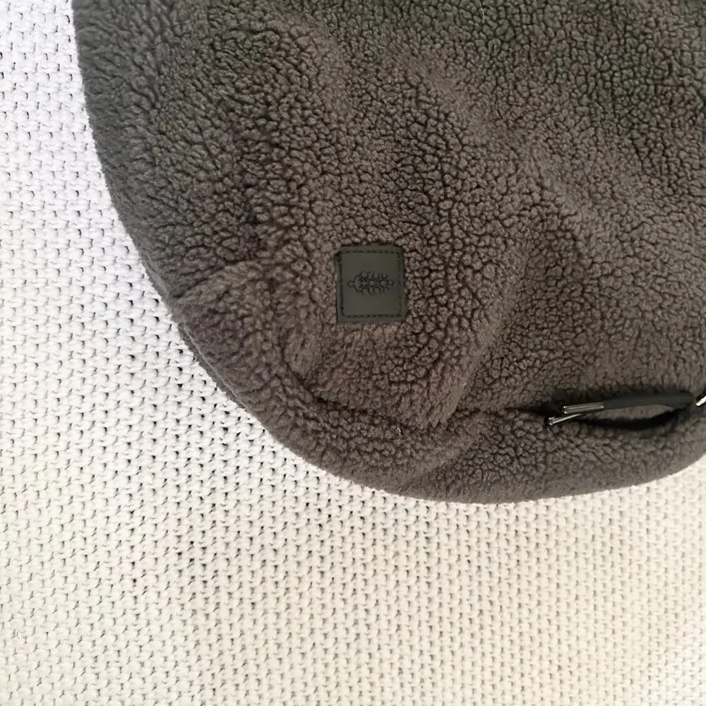 Free People FP Movement Charcoal Grey Cozy Carryall Sherpa Shoulder Hobo Bag